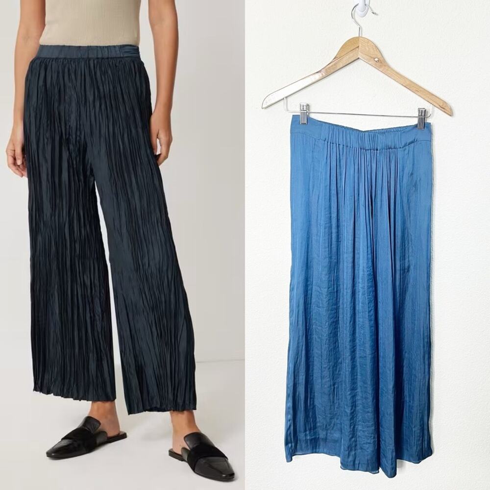 Jigsaw Blue Pleated Crinkle Satin‎ Pull On Trousers Womens Pants Size 4